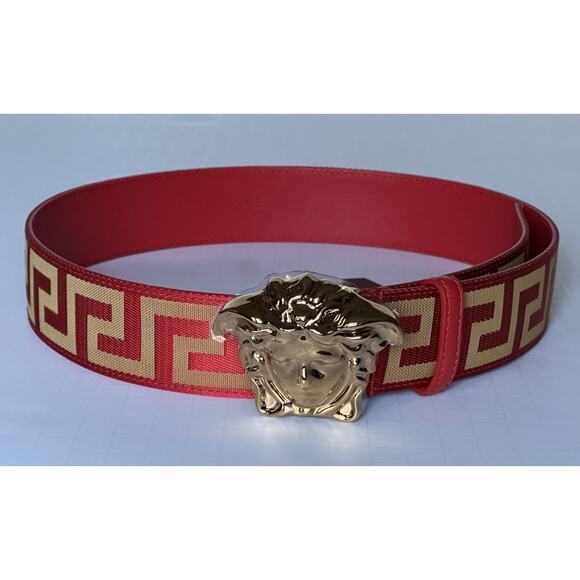 Versace Medusa-Buckle Greca Calf Leather Red/Gold Belt 80 (32) DCU8061 NWT $495 - Picture 2 of 12